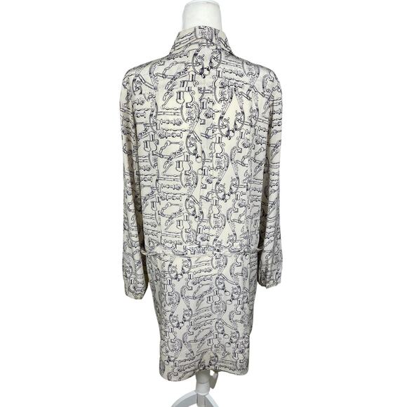 Tory Burch Celestial Frentera Angelique Silk Shirt Dress Nautical Beige Size 14 - Picture 7 of 16